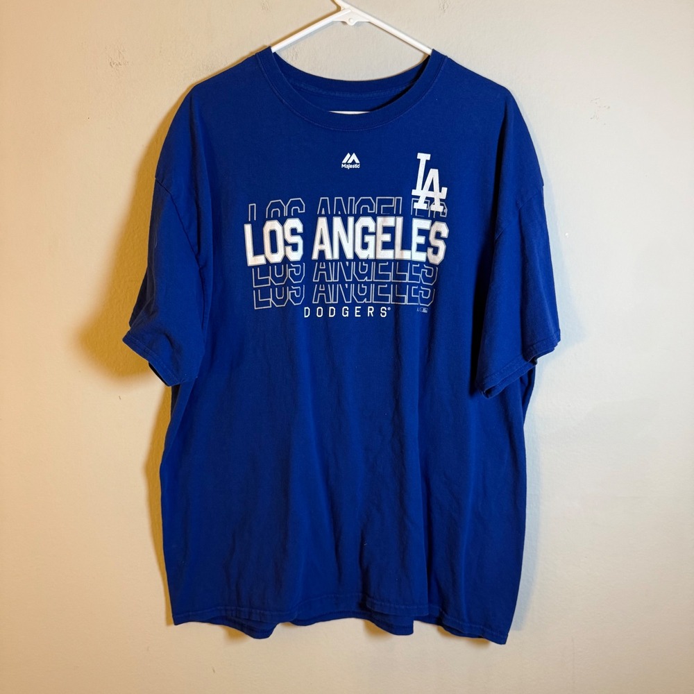 Majestic Los Angeles Dodgers MLB Graphic T-Shirt Mens 2XL Royal Blue LA Logo
